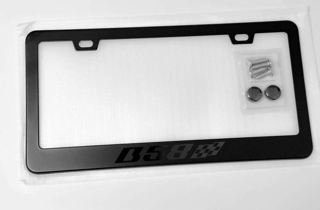 Black on Black B58 Straight 6 License Plate Frame Premium Black Metal ...