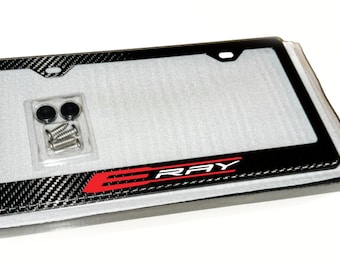 Red / White E-Ray Corvette Carbon Fiber License Plate Frame W/ Screws and Caps