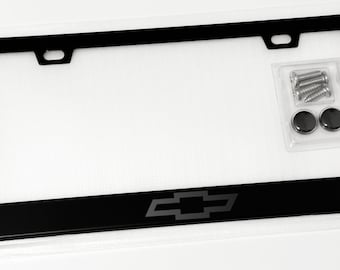 Chevy Black on Black Metal License Plate Frame Tag with Screws and Caps