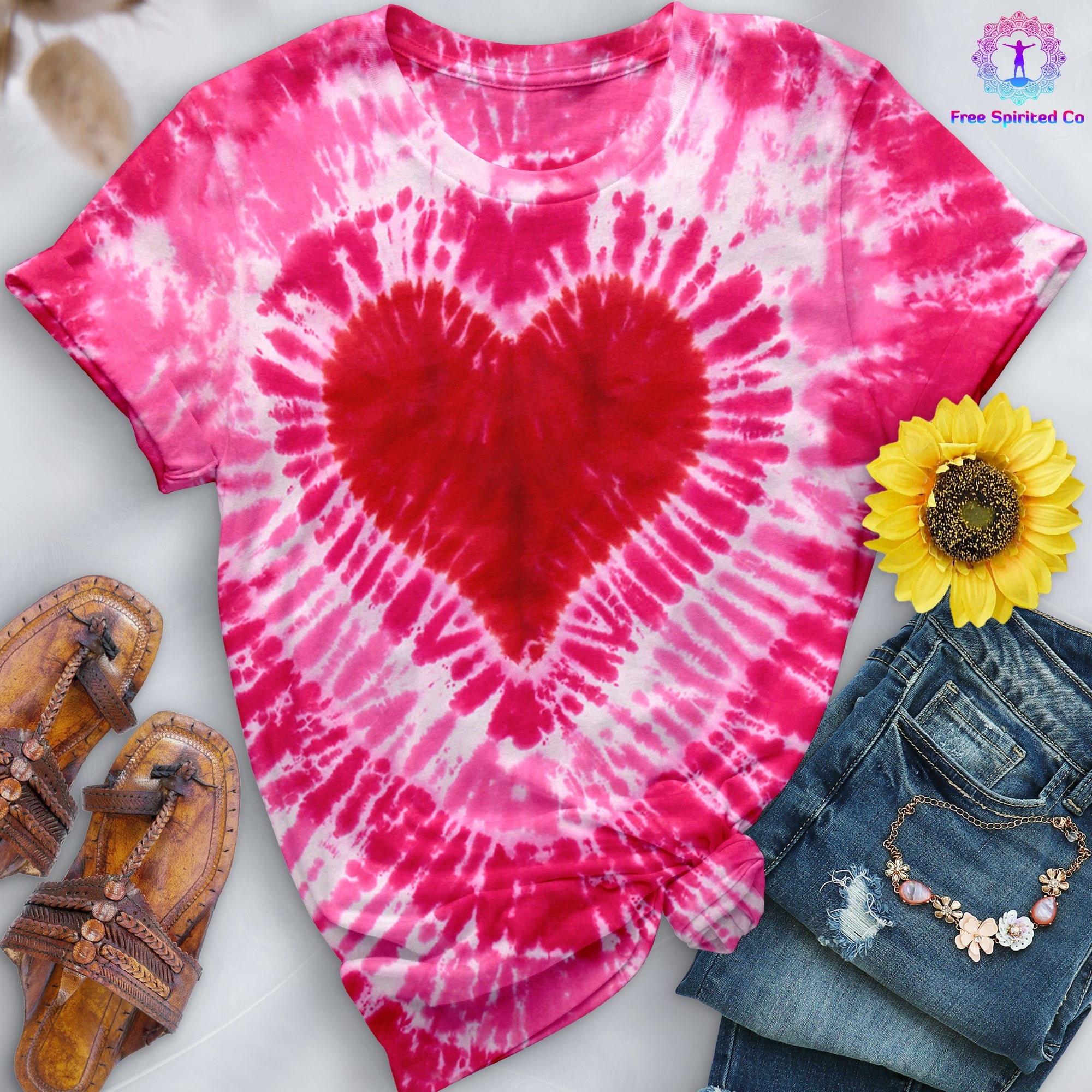 T-shirt Femme Rose Tie-dye (teinture Nouée) - Taille M, 100% Coton, Fait Main En France - Neuf Sans étiquettes