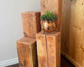Reclaimed Douglas Fir Side Table: Rustic Wood Block, Plant Stand, Art Display Pedestal