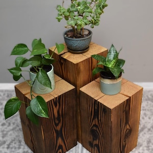 Reclaimed Douglas Fir Side Table: Rustic Wood Block, Plant Stand 10" x 10"