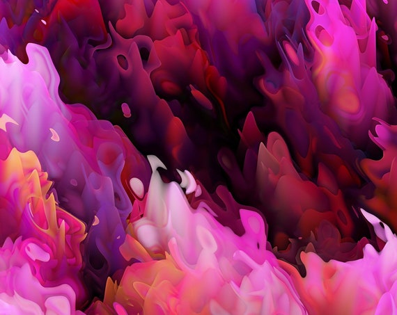 Textile Art Gorgeous Silky Satin Fabric Fiber Art Rich Marble Brilliant Pink Purple Crashing waves