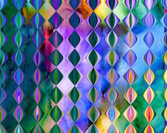 Teal Purple Ocean Artist Handmade Crepe De Chine Caftan Fabric Apparel Sheer Home Decor
