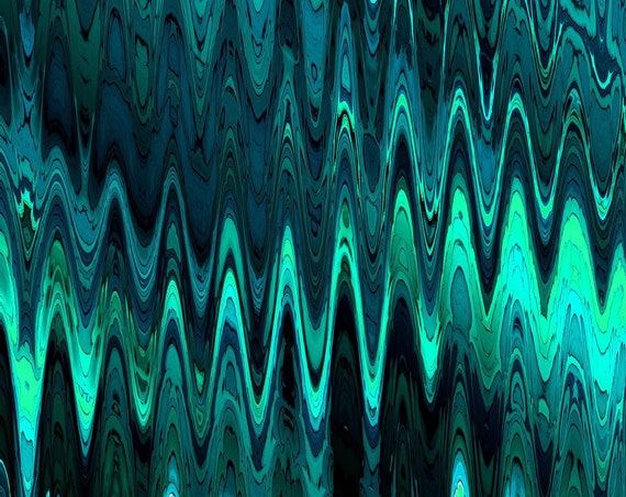 Green Zig Zag Designer Fashion Textile Artist Handmade Jersey Spandex Knit Fabric