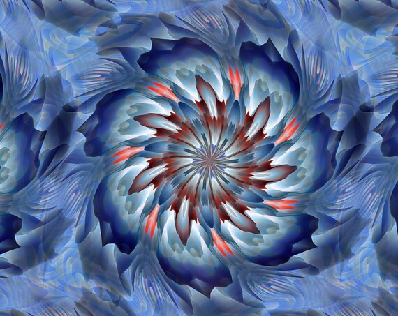 Blue Kaleidoscope Artist Created Lycra Knit Fabric By The Yard Athletic Apparel Swimwear Swim Suit