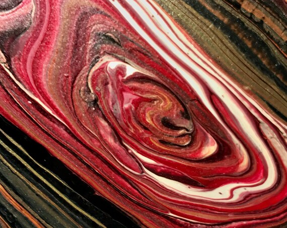 One of a Kind Red Black Gold Handmade Ceramic Tile Coaster Trivet Painted Artisan Made