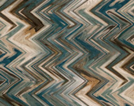 Designer Fabric Abstract BlueZIG ZAG Handmade Velvet Upholstery Fabric