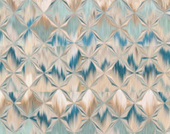 Designer Fabric Abstract Blue Gold Cream Stripe Handmade Velvet Upholstery Fabric