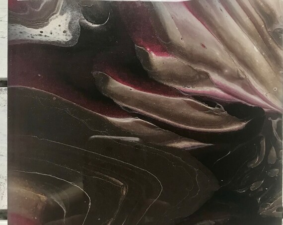 6 inch Trivet Resin Burgundy Black Gold UNIQUE Handmade Tile Coaster Painted Artisan Made