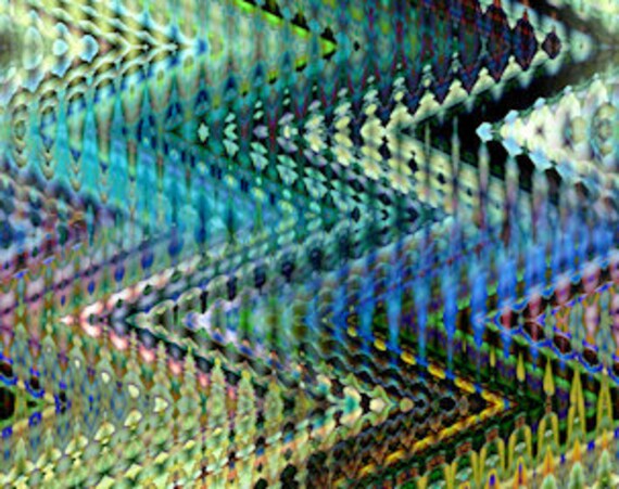 Blue Green Artist Handmade Zig Zag Crepe De Chine Kaftan Fabric Apparel Sheer Home Decor