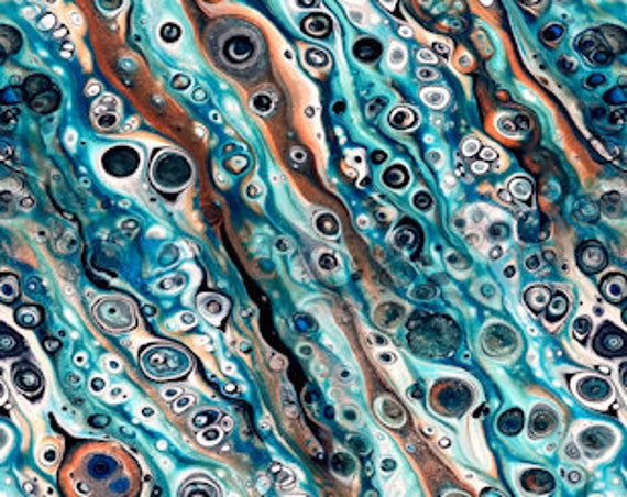 Painted Cells Blue Artisan Created Lycra Sport Knit Fabric Athletic Apparel Swimwear Swim Suit