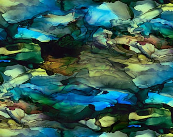 Artist Watercolor Rocks Blue Made Cotton Canvas Commercial Grade Upholstery Fabric Abstract Fiber Art