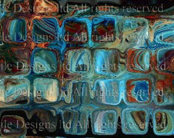 Artist Made Cotton Blue Bubble Glass Upholstrey Canvas Fabric Panel Cushion Ottoman Re Cover Fiber Art