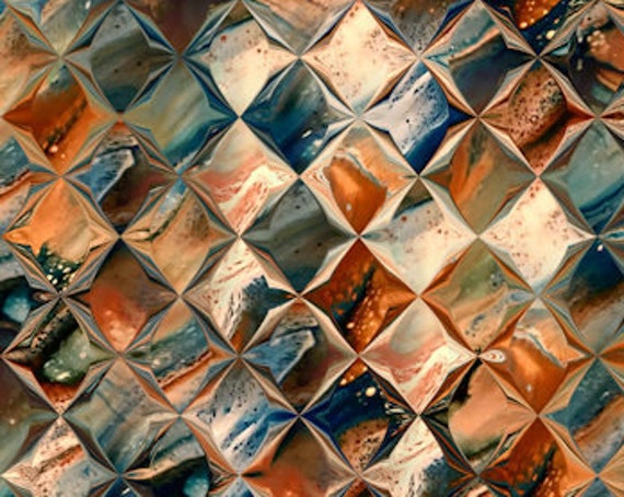Velvet Upholstery Fabric Diamond Rust Blue One of a Kind Handmade Commercial Grade Fabric Fiber Art