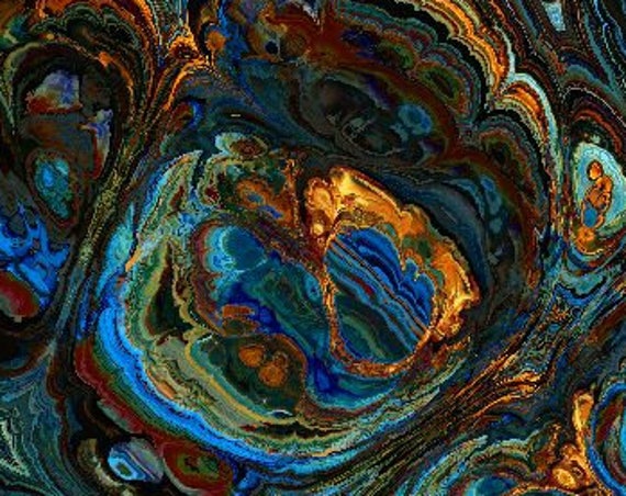 Hand Created Blue Agate Velvet Upholstery Fabric Fiber Art Modern Fabric