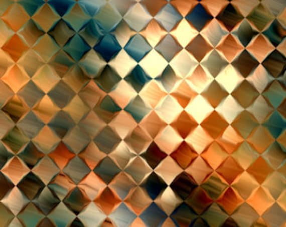 Velvet Upholstery Fabric Diamond Watercolor Rust Blue One of a Kind Handmade Commercial Grade Fabric Fiber Art