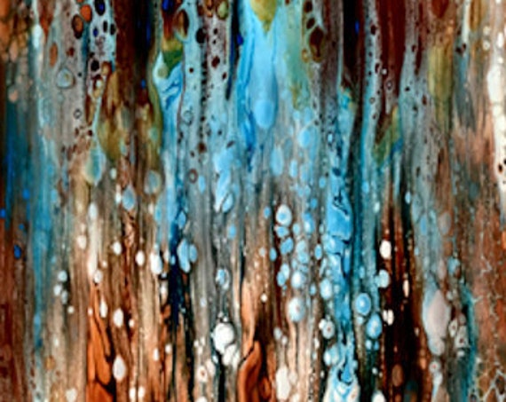 Blue Brown Painting Hand Created Velvet Upholstery Fabric Fiber Art Modern Fabric