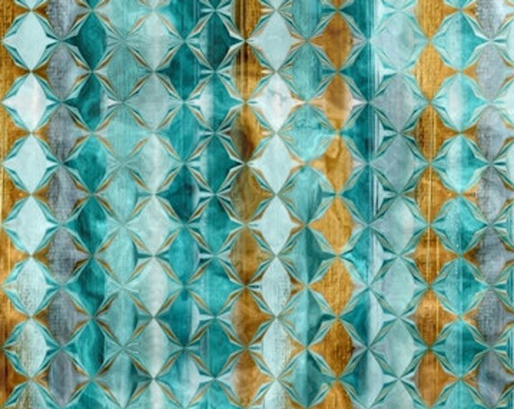 Designer Fabric Abstract Diamond Blue Gold Copper Stripe Handmade Velvet Upholstery Fabric