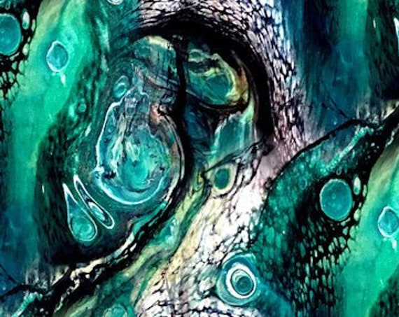 Blue Green Modern Abstract Handmade Artisan Textile Art Velvet Upholstery Fabric Fiber Art Fabric