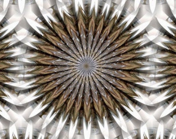 Handmade White Brown Kaleidoscope Snow Flake Velvet Upholstery Fabric Home Decor Fiber Art