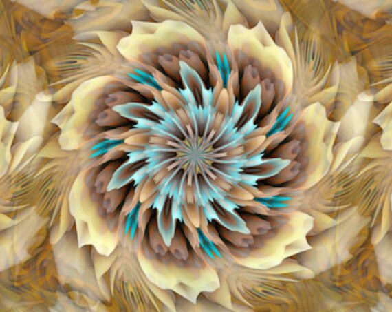Kaleidoscope Handmade Tan Golden Turquoise Velvet Upholstery Fabric Fiber Art Modern Fabric