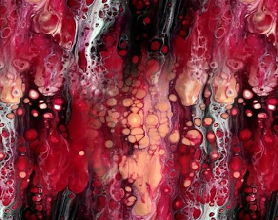 Paint Drops Red Peach Black Artist Created Lycra Knit Fabric By The Yard Athletic Apparel Swimwear Swim Suit