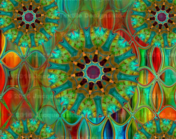 Handmade Velvet Upholstery Fabric Kaleidoscope Green Blue Red Shimmer Fiber Art Fabric