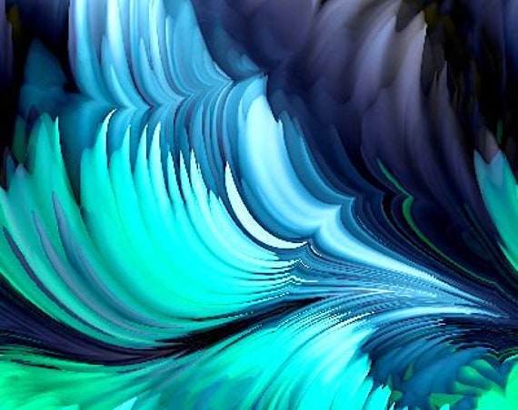 Hand Created Blue Navy Green Rolling Waves Velvet Upholstery Fabric