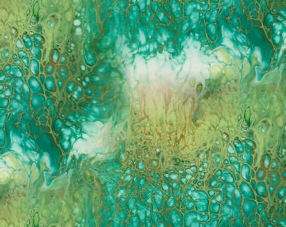 Velvet Upholstery Fabric Green Blue Golden Hand Created Watercolor Fiber Art