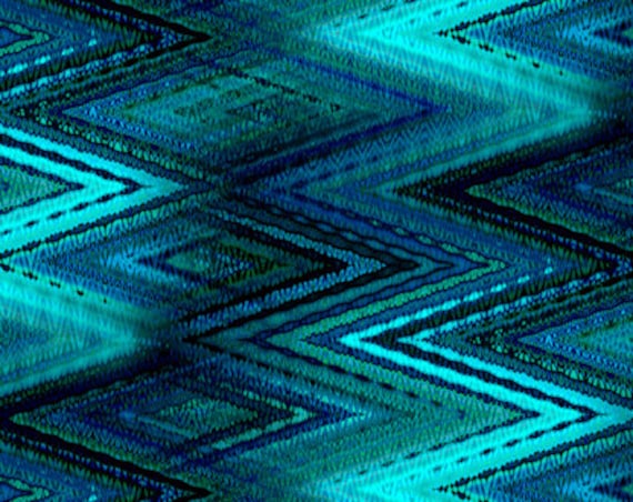 Artist Made Canvas Fabric Panel Abstract Zig Zag Blue Tones Fiber Art