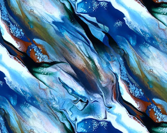Hand Created Blue Navy Brush Strokes Velvet Upholstery Fabric Fiber Art Modern Fabric
