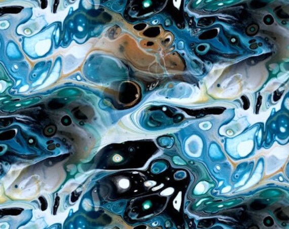 Blue Green Black Artist Handmade Fabric Modern Sateen Cotton Textile Quilting