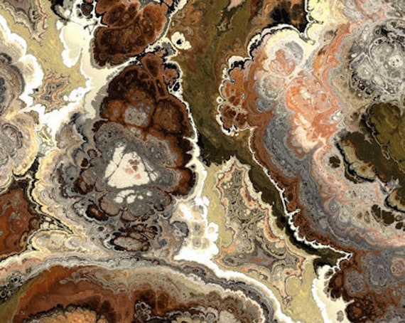 Artisan Brown Grey Agate Made Kona Cotton Quilting Textile Art Fabric Panel Fiber Art