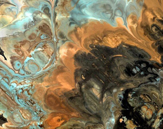 Marble Blue Browns Orange Artist Handmade Crepe De Chine Caftan Fabric Apparel Sheer Home Decor