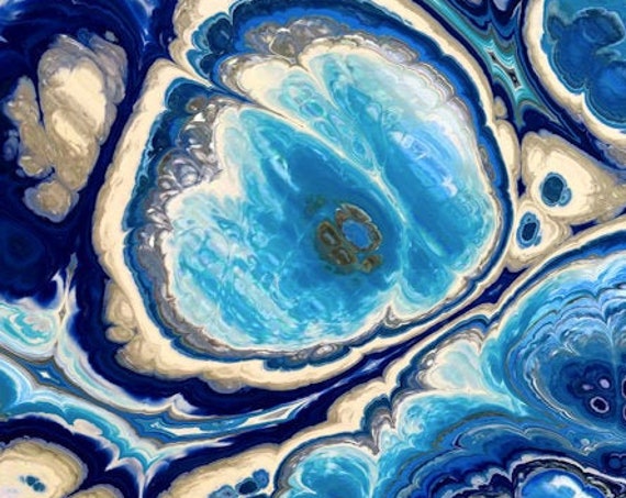 Blue Agate Velvet Upholstery Fabric Hand Created Fiber Art Modern Fabric