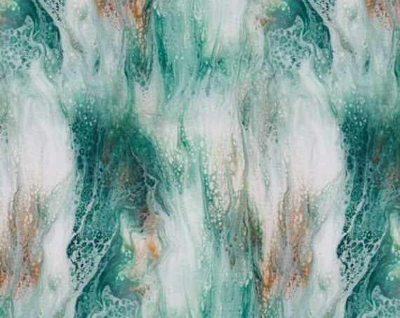 Artisan Made Satin Teal Watercolor Fabric By The Yard Fiber Art Silky