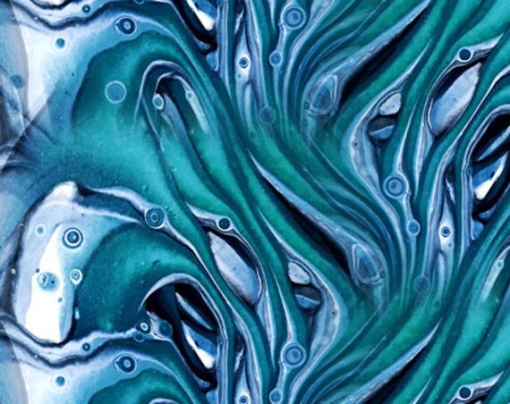 Blue Abstract Waves Handmade Velvet Upholstery Fabric Shimmer Fiber Art Fabric
