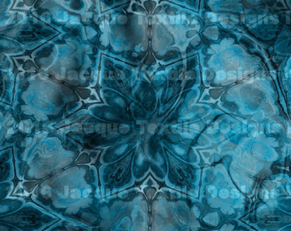 Blue Layers Kaleidoscope Fashion Textile Artist Hand Created Jersey Spandex Knit Gears Colorful Fabric