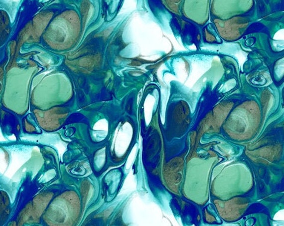 Handmade Blue Teal Painting Abstract Artisan Textile Art Satin Fabric Fiber Art