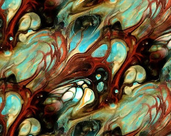 Hand Created Blue Brown Painting Velvet Upholstery Fabric Fiber Art Modern Fabric