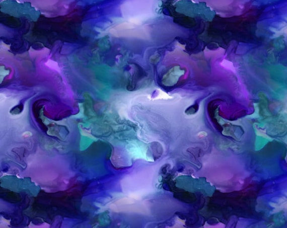Handmade Textile Blue Green Clouds Artisan Satin Fabric By The Yard Fiber Art