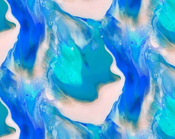 Hand Created Blue Green Painting Velvet Upholstery Fabric Fiber Art Modern Fabric
