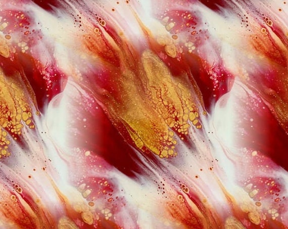 Artisan Made Satin Red Golden Fabric By The Yard Fiber Art Silky