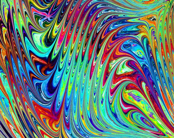 Artist Hand Created Lycra Knit Fabric Marble Paint Strokes Athletic Dance Swimwear Swim Suit
