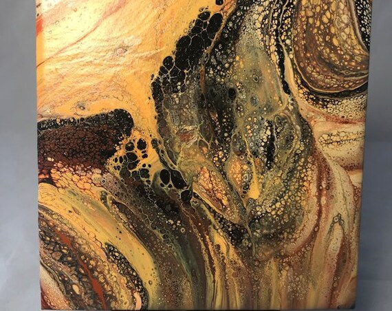Golden Yellow Abstract Painting One of a Kind Handmade Ceramic Tile Coaster Trivet Painted Artisan Made
