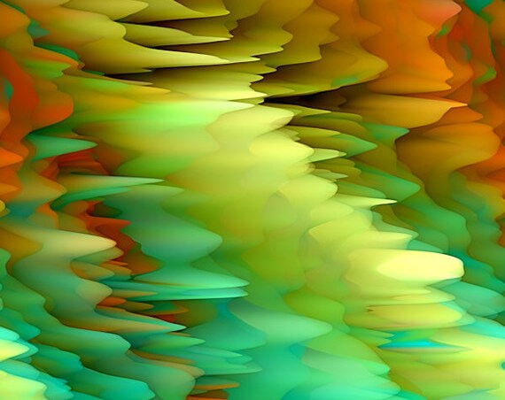 Aqua Green Yellow Rust 3D Look One of a Kind Handmade Velvet Upholstery Fabric Fiber Art