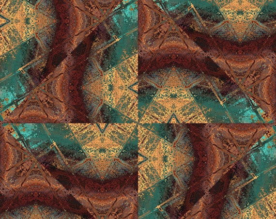 Triangles Handmade Brown Turquoise Velvet Upholstery Fabric Fiber Art Modern Fabric