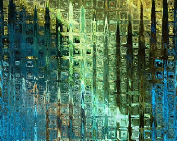 Blue Green Abstract Handmade Artisan Textile Art Velvet Upholstery Fabric Fiber Art Fabric