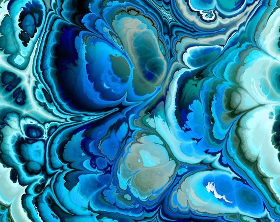 Blue Marble Fashion Textile Artist Hand Created Jersey Spandex Knit Fabric